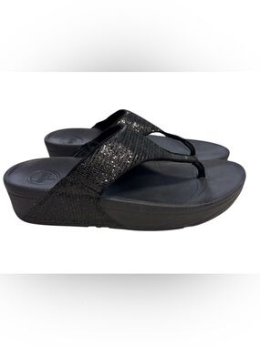 Fitflop Lulu  Black Glitter Toe-Thing Sandal Size 7